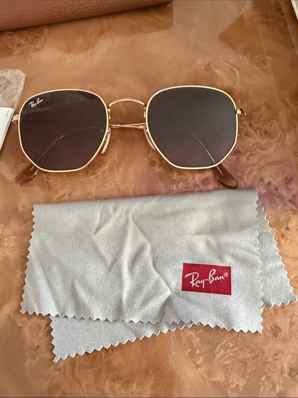 Ray-Ban Hexagonal Metal Sunglasses - Gold Frame with Brown Lenses